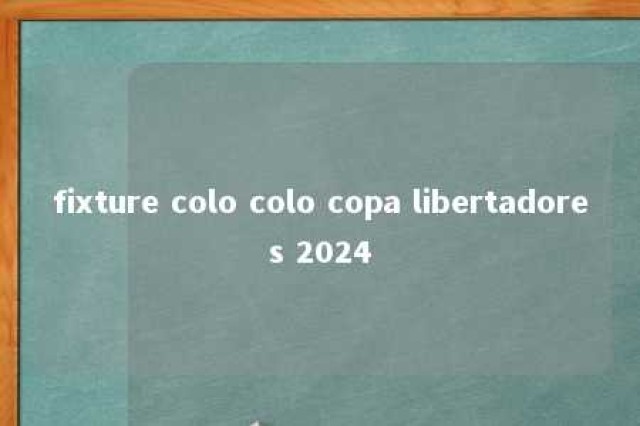 fixture colo colo copa libertadores 2024 