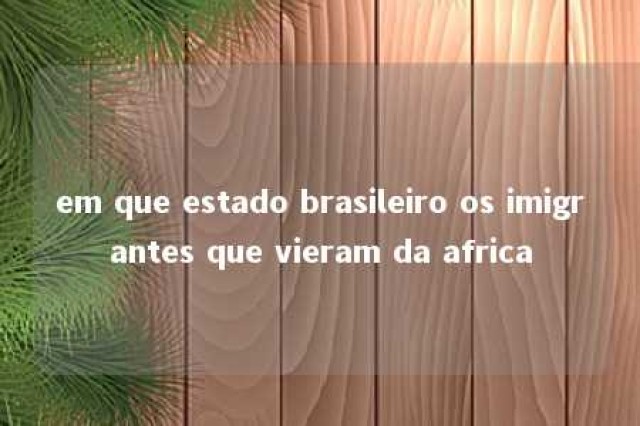 em que estado brasileiro os imigrantes que vieram da africa 