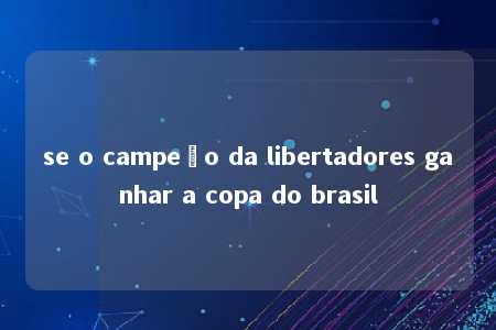 se o campeão da libertadores ganhar a copa do brasil