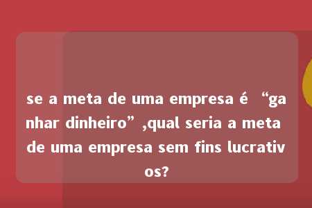 se a meta de uma empresa é “ganhar dinheiro”,qual seria a meta de uma empresa sem fins lucrativos?